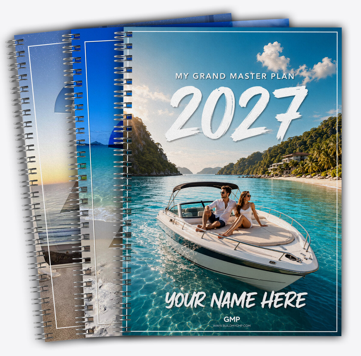 A trio of printed Grand Master Plan 2027 planners